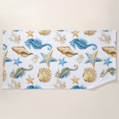 Onder het Zee Blue & Gold Seahorse Strandlaken (Voorkant)