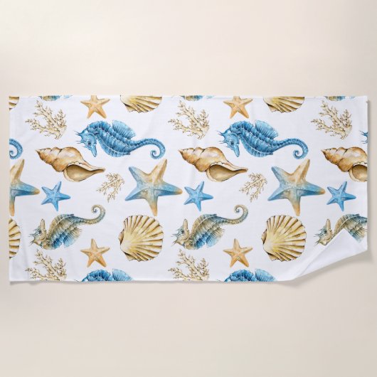 Onder het Zee Blue & Gold Seahorse Strandlaken (Voorkant)