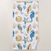 Onder het Zee Blue & Gold Seahorse Strandlaken (Voorkant)