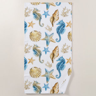 Onder het Zee Blue & Gold Seahorse Strandlaken