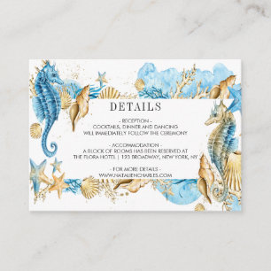 Onder het Zee Blue Gold Summer Wedding Details Informatiekaartje