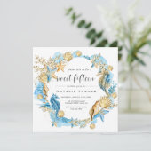 Onder het Zee Blue & Gold Sweet 15 Square Kaart (Staand voorkant)