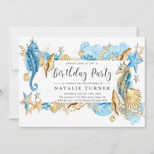 Onder het Zee Blue Gold verjaardagsfeestje Kaart (Voorkant)