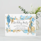 Onder het Zee Blue Gold verjaardagsfeestje Kaart (Staand voorkant)