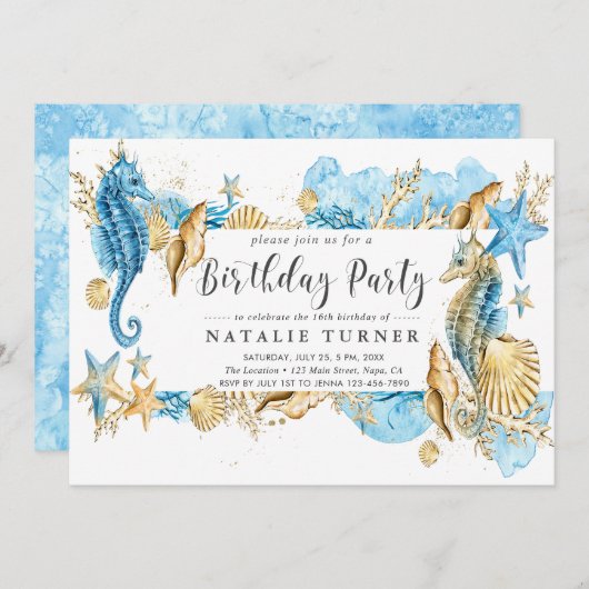 Onder het Zee Blue Gold verjaardagsfeestje Kaart (Voorkant / Achterkant)