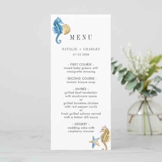 Onder het Zee Blue Gold Wedding Menu (Staand voorkant)