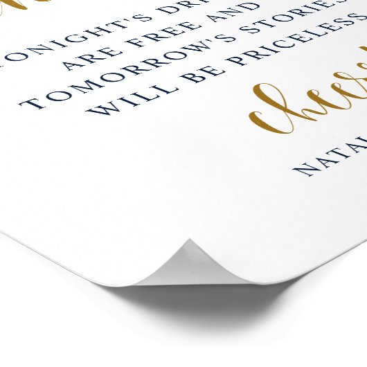 Onder het Zee Blue Gold Wedding Open Bar Poster (Hoek)