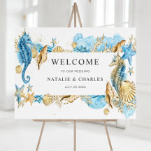 Onder het Zee Blue Gold Wedding Welcome Sign