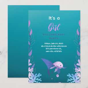 Onder het Zee Blue Het is een Meisje Baby shower I Kaart