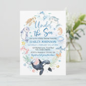 Onder het Zee Blue Ocean Animals Baby shower Kaart (Staand voorkant)
