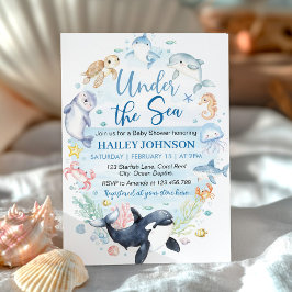 Onder het Zee Blue Ocean Animals Baby shower Kaart
