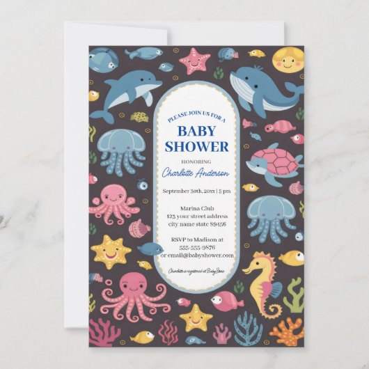 Onder het Zee Blue Ocean Animals Baby shower Kaart (Voorkant)