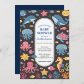 Onder het Zee Blue Ocean Animals Baby shower Kaart (Voorkant / Achterkant)