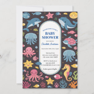 Onder het Zee Blue Ocean Animals Baby shower Kaart