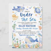 Onder het Zee Blue Ocean Animals Baby shower Kaart (Voorkant)