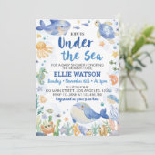 Onder het Zee Blue Ocean Animals Baby shower Kaart (Staand voorkant)