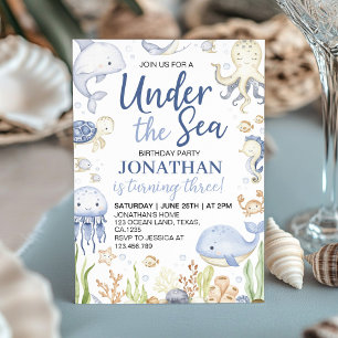 Onder het Zee Blue Ocean Animals Kids Birthday Kaart