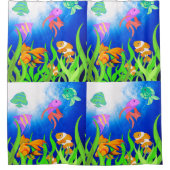Onder het Zee Blue Ocean Fishes Douchegordijn (Voorkant)