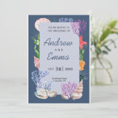 Onder het Zee Blue Ocean Modern Wedding Invitation Kaart (Staand voorkant)