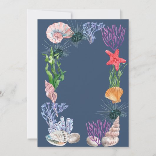 Onder het Zee Blue Ocean Modern Wedding Invitation Kaart (Achterkant)