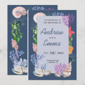 Onder het Zee Blue Ocean Modern Wedding Invitation Kaart (Voorkant / Achterkant)