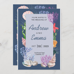 Onder het Zee Blue Ocean Modern Wedding Invitation Kaart