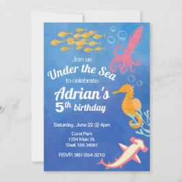 Onder het Zee Blue Ocean verjaardagsuitnodiging Kaart