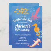 Onder het Zee Blue Ocean verjaardagsuitnodiging Kaart (Voorkant / Achterkant)