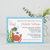 Onder het Zee Blue Stripes Boy Baby shower Kaart (Staand voorkant)