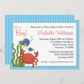 Onder het Zee Blue Stripes Boy Baby shower Kaart (Voorkant / Achterkant)