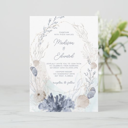 Onder het Zee Blue Waterverf koraal schelpen bruil Kaart (Staand voorkant)