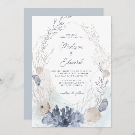 Onder het Zee Blue Waterverf koraal schelpen bruil Kaart (Voorkant / Achterkant)