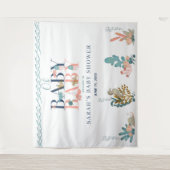 Onder het Zee Blue Waterverf Oh Baby Baby shower Wandkleed (Voorkant)