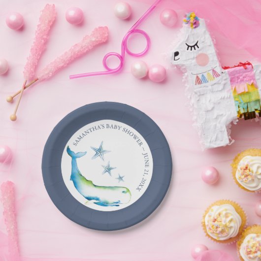 Onder het Zee Blue Whale Baby shower Papieren Bordje (Feest)