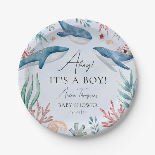 Onder het Zee Blue Whale Boy Baby shower Papieren Bordje (Voorkant)
