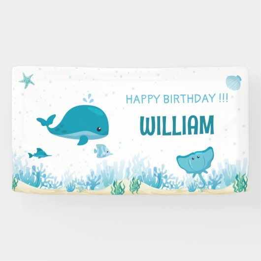 Onder het Zee, Blue Whale, Ocean Animals Banner (Horizontaal)