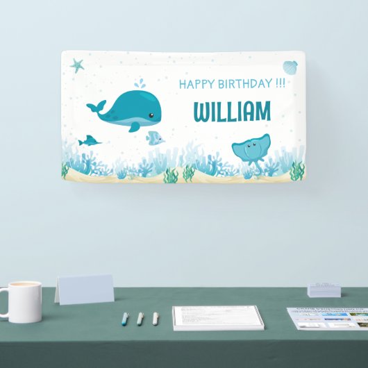 Onder het Zee, Blue Whale, Ocean Animals Banner (Beurs)