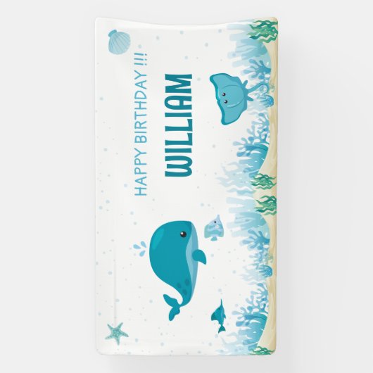 Onder het Zee, Blue Whale, Ocean Animals Banner (Verticaal)