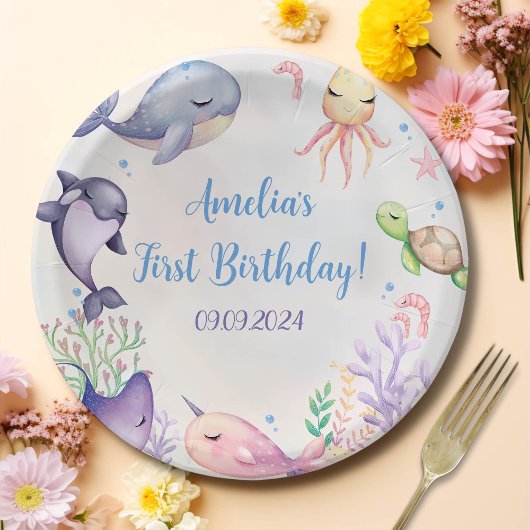 Onder het Zee Blue Zee Life 1e verjaardagsfeestje Papieren Bordje