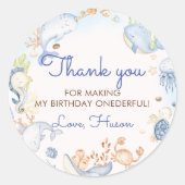 Onder het Zee Blue Zee Life 1e verjaardagsfeestje Ronde Sticker (Voorkant)