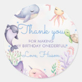 Onder het Zee Blue Zee Life 1e verjaardagsfeestje Ronde Sticker (Voorkant)