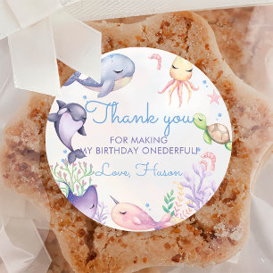 Onder het Zee Blue Zee Life 1e verjaardagsfeestje Ronde Sticker