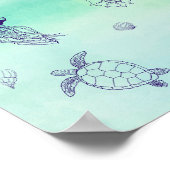 Onder het zee Blue zee schildpad lijn kunst poster (Hoek)