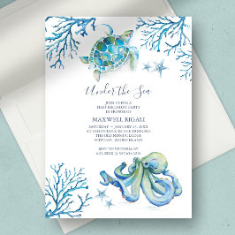 Onder het Zee Boy 1st Birthday Invitation Kaart