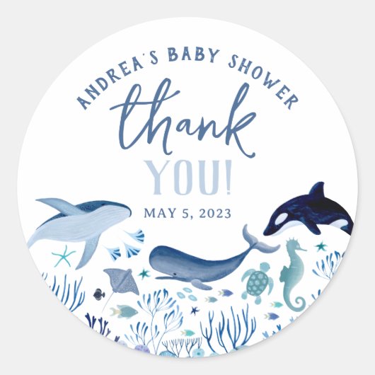 Onder het Zee Boy Baby shower Bedankt Ronde Sticker (Voorkant)