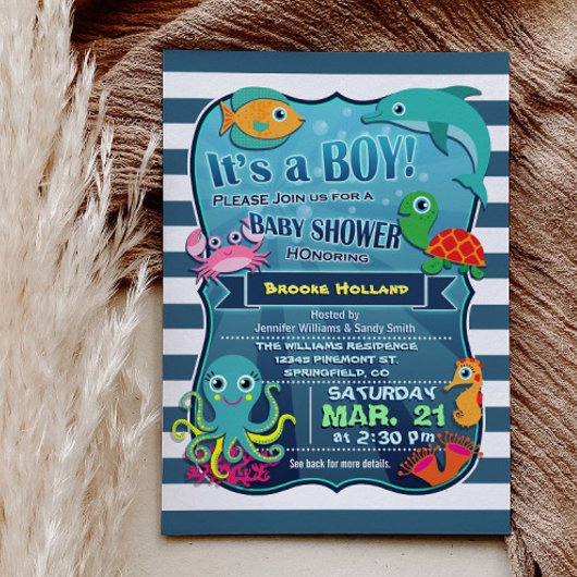 Onder het Zee Boy Baby shower Invitation Kaart