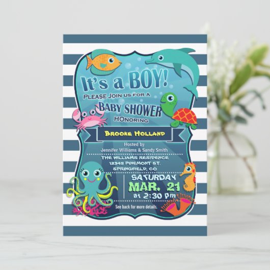 Onder het Zee Boy Baby shower Invitation Kaart (Staand voorkant)