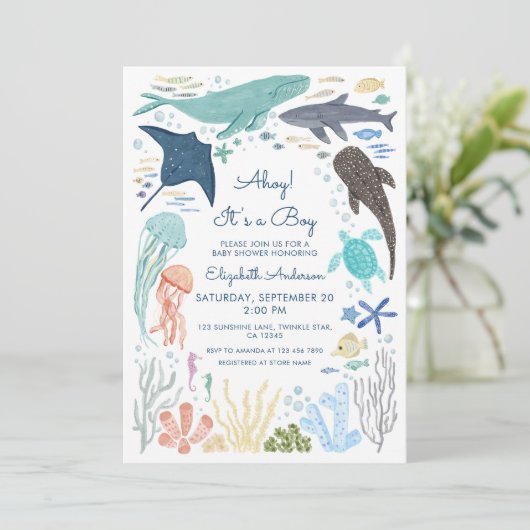 Onder het Zee Boy Baby shower Kaart (Staand voorkant)