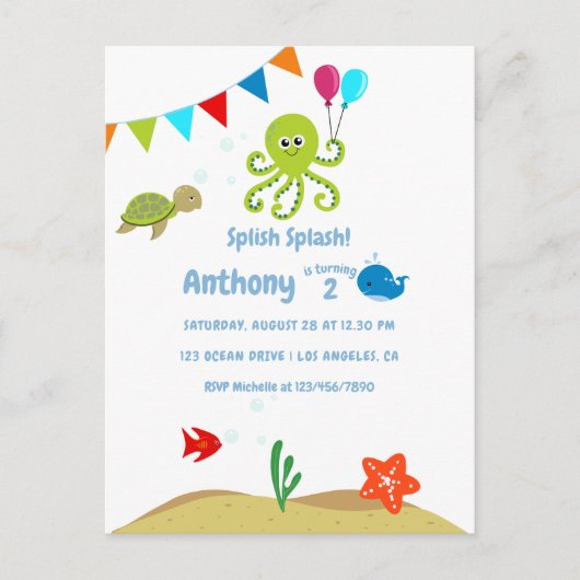 Onder het Zee Boy Birthday Party Briefkaart (Voorkant)