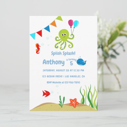 Onder het Zee Boy Birthday Party Kaart (Staand voorkant)